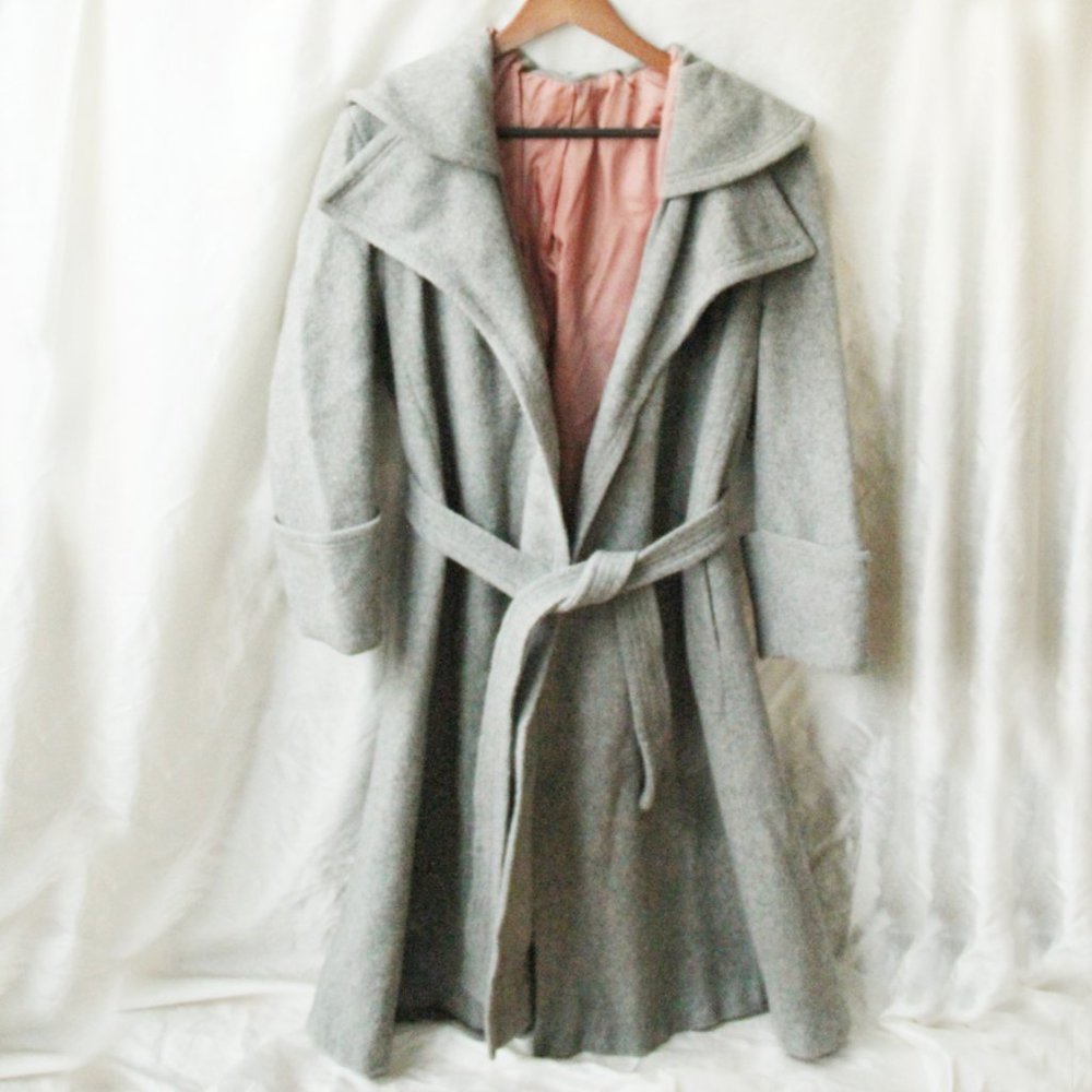 Grey Vintage Wool Trench Style Coat